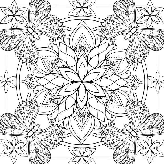 Butterfly and Floral Mandala Pattern