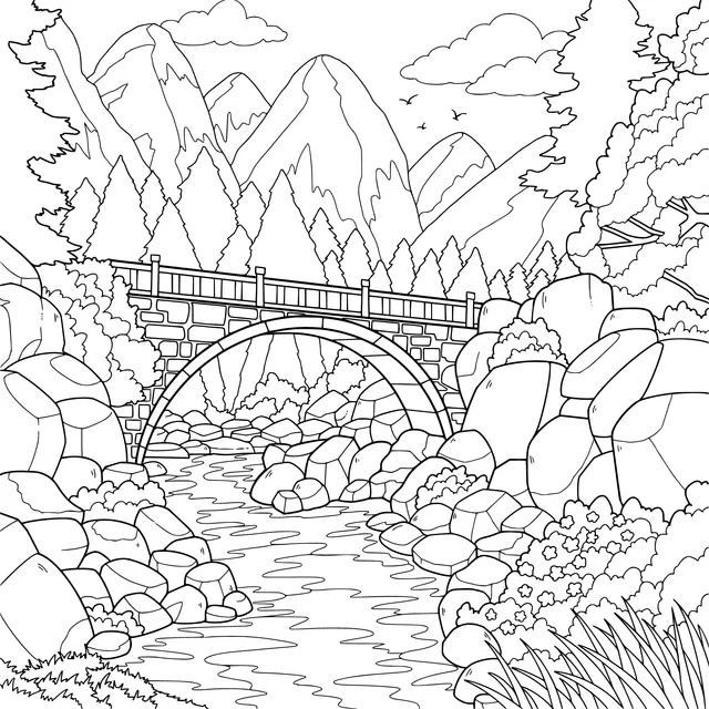 Arch bridge over a mountain stream