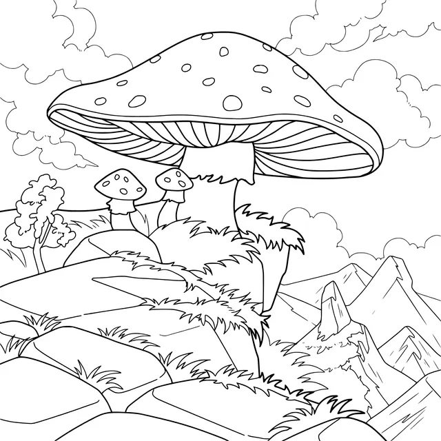 Fantastic Giant Mushroom in the Mountains