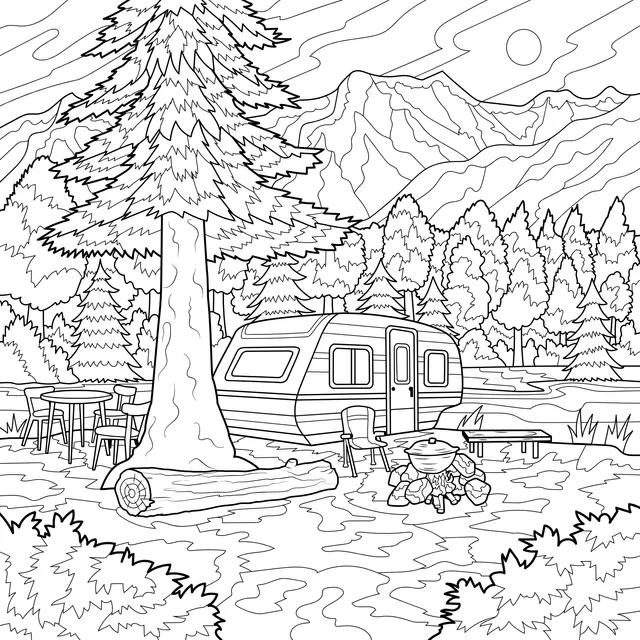 Camping scene by the mountain - forest lake