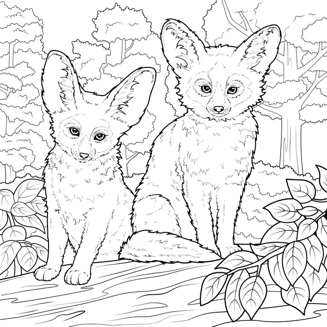 Two Fennec Foxes in the Forest