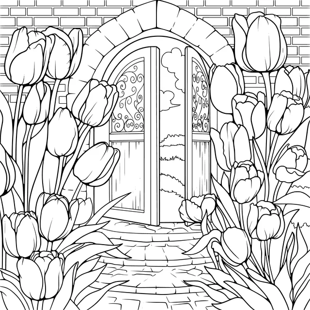 Archway Surrounded by Tulips
