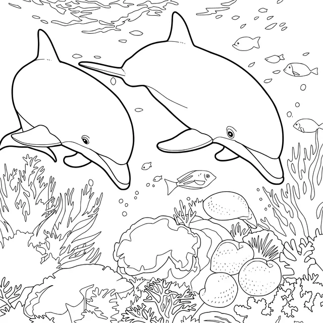 Dolphins and corals under the sea