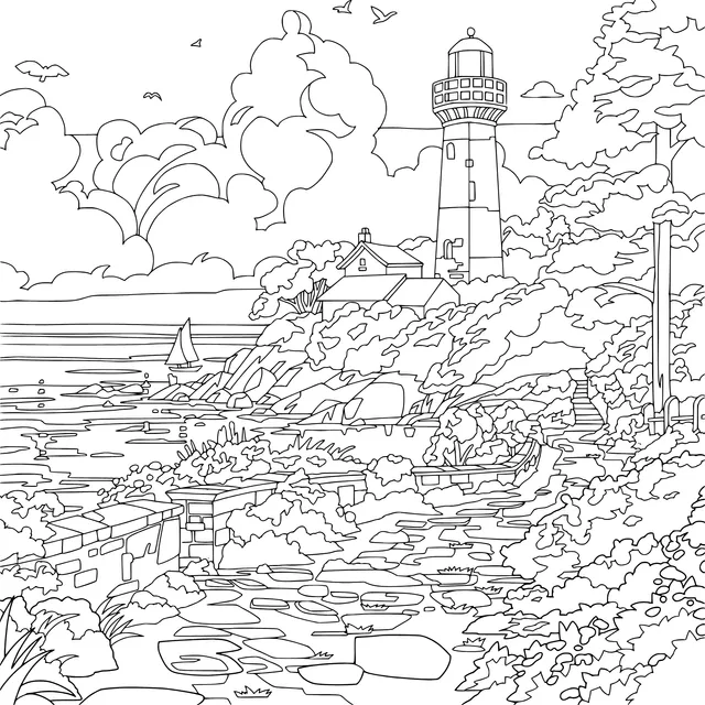 Lighthouse Scenery by the Sea