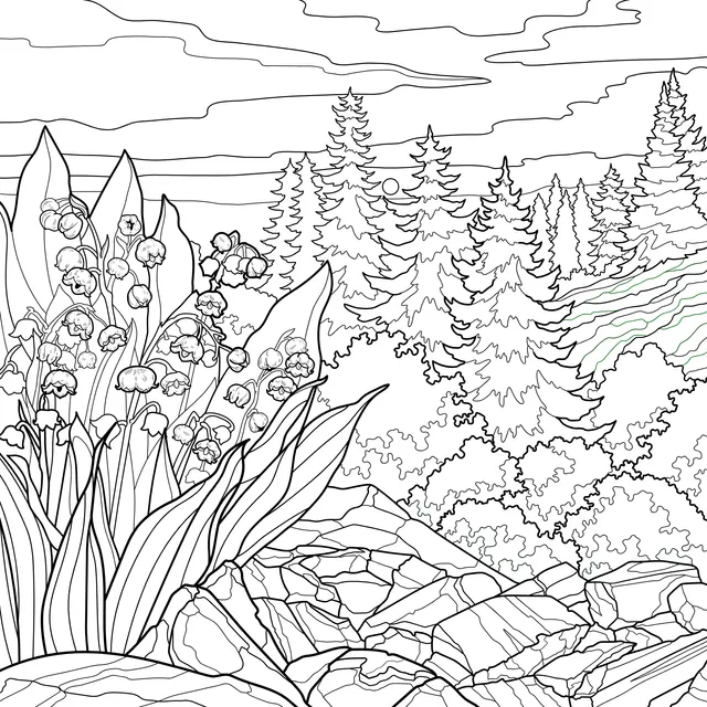 Lily - of - the - valley and forest at dusk