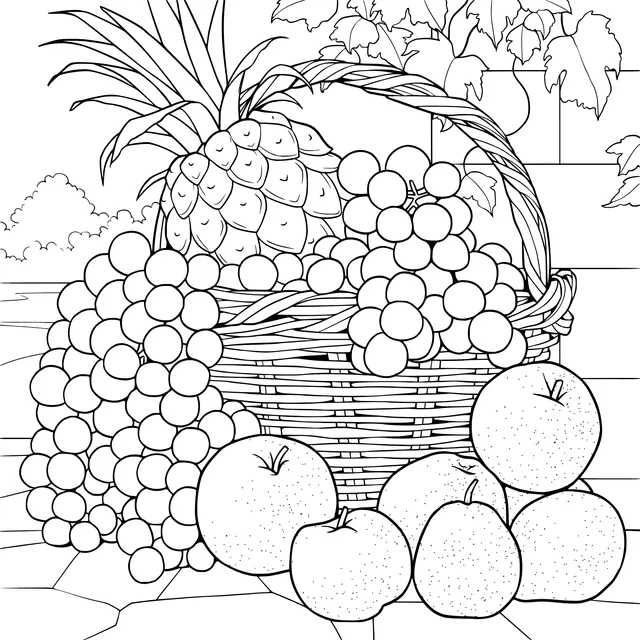 A Basket of Fruits and Scattered Apples