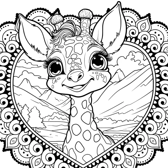 Cute Giraffe in a Heart - shaped Frame