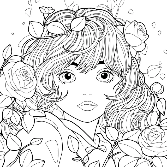 Girl Surrounded by Yellow Roses