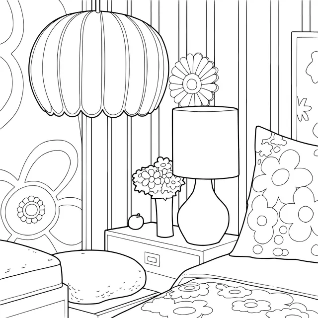 A corner of a retro - style bedroom