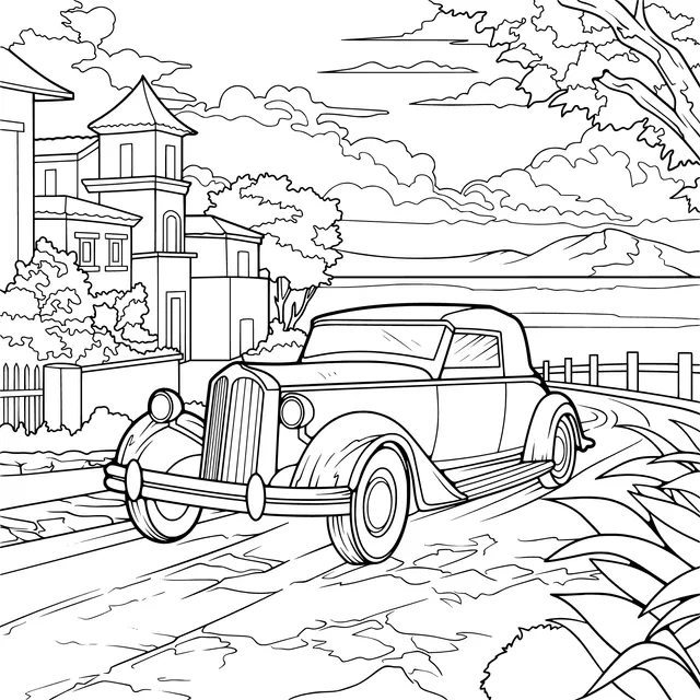 Vintage Car Journey by the Seaside
