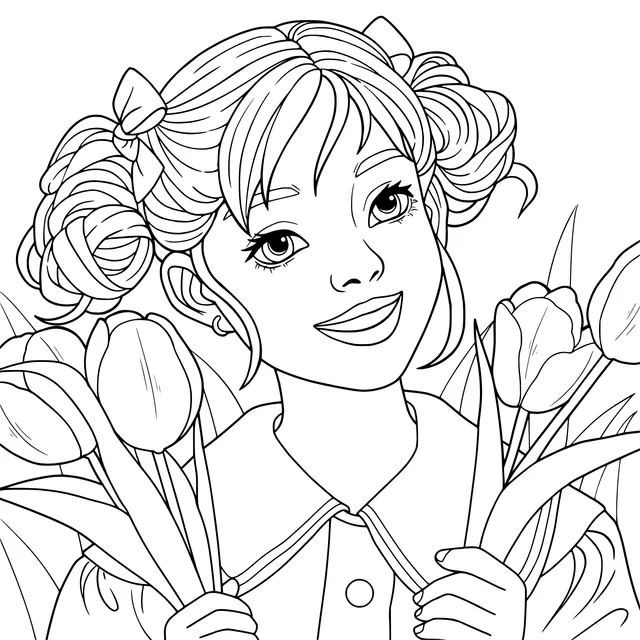 Girl holding tulips
