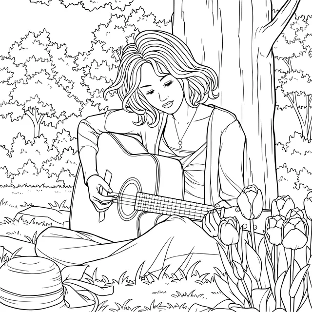Woman Playing Guitar in the Woods