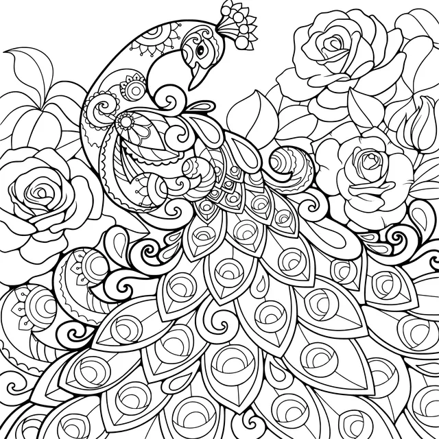 Peacock among Flowers