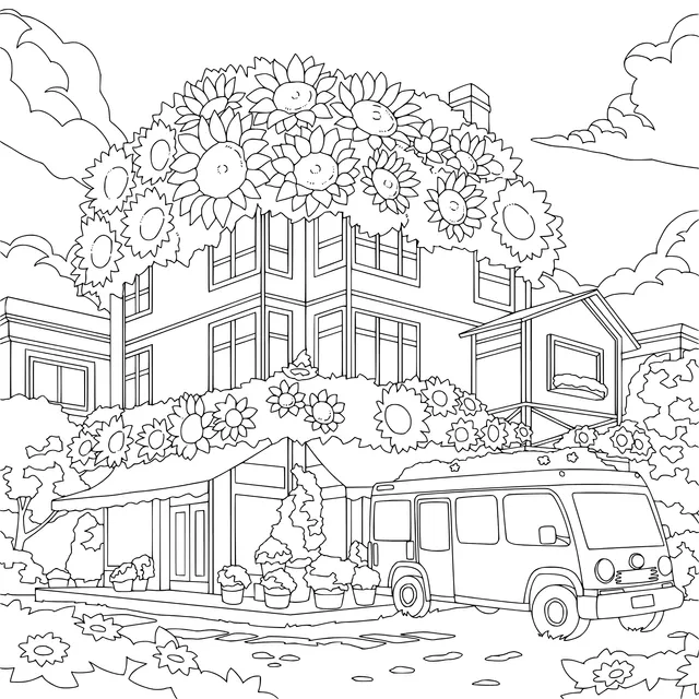A Cozy House Surrounded by Sunflowers