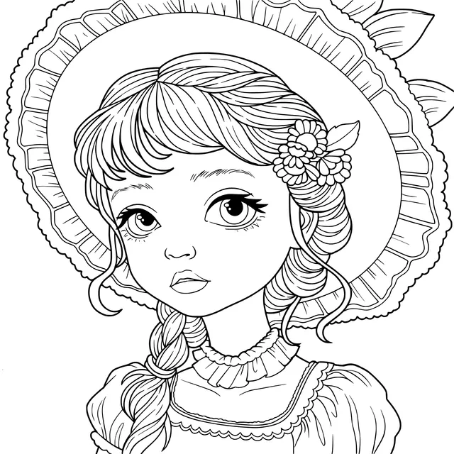Girl with Flower Ornament and Blue Hat