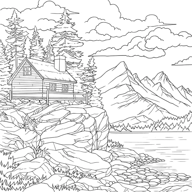 Log Cabin by the Mountain Lake