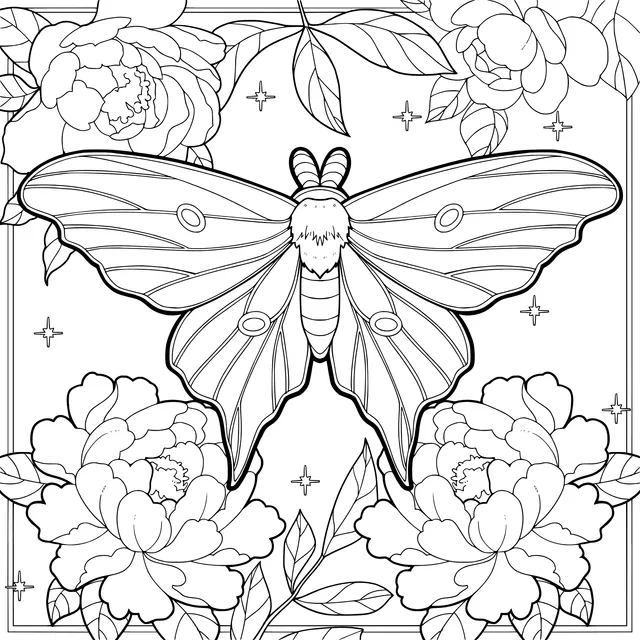 Illustration of Moth and Peonies