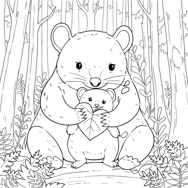 A Sweet Moment Between Mother Bear and Baby Bear in the Forest