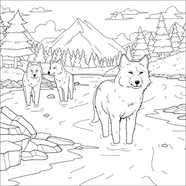 Wolves by the Stream