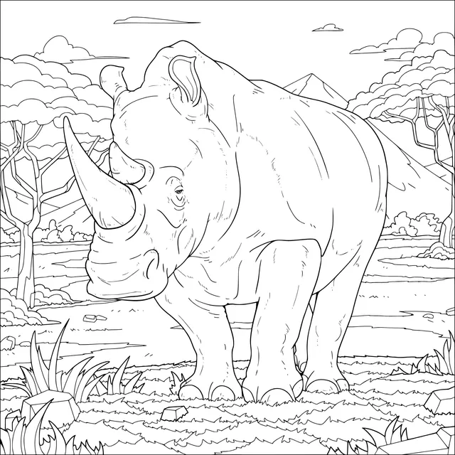 Rhino on the Grassland