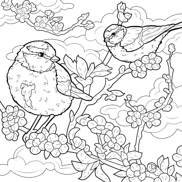 Two Birds on Flowering Branches