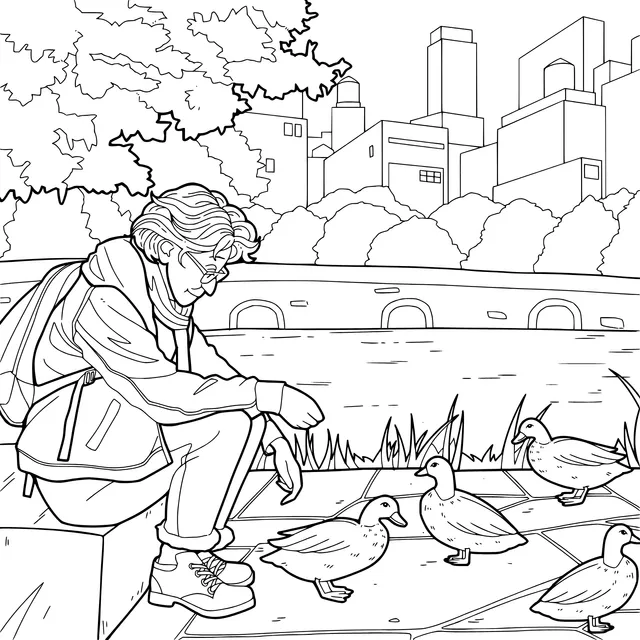 Old Man Feeding Ducks