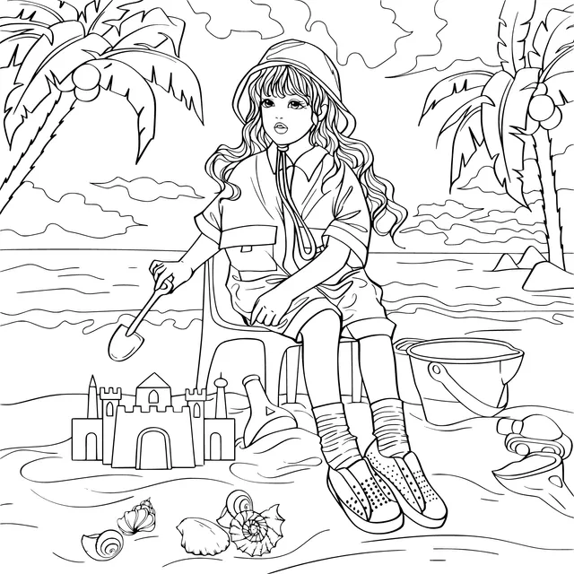 Girl and Sand - Castle on the Beach