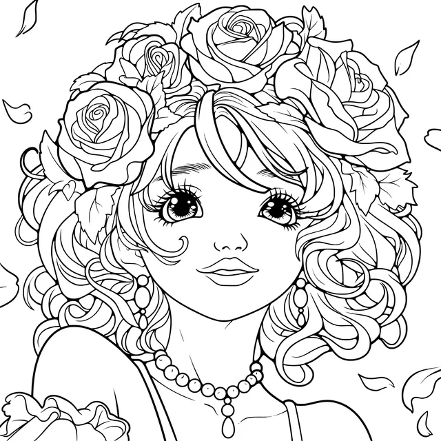 Blue - haired Girl with a Rose Wreath