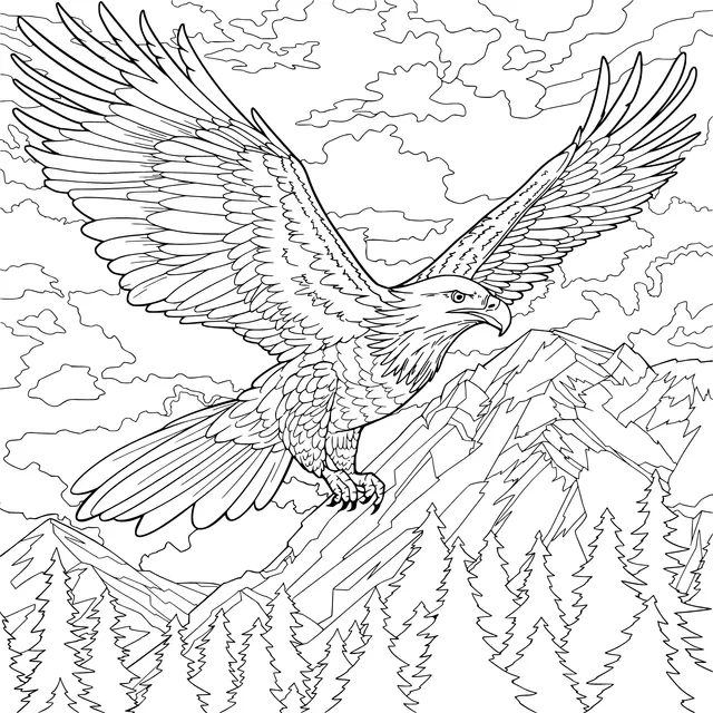 Eagle Soaring Above Mountains and Forests