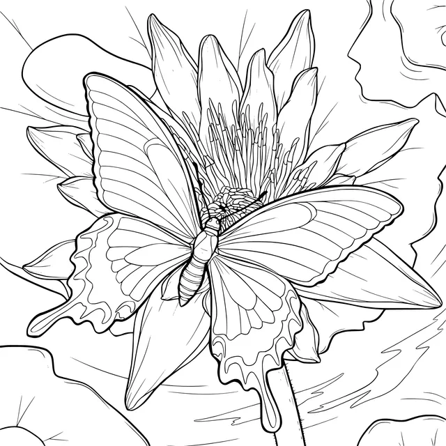 Blue butterfly on a lotus flower