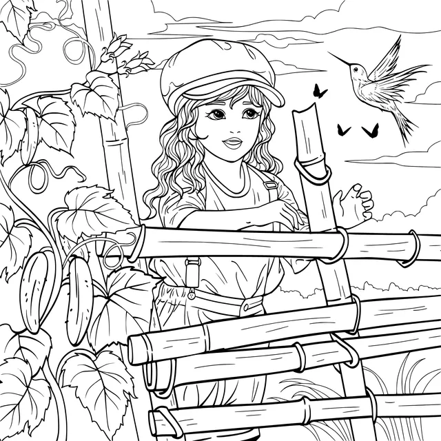 Girl and Hummingbird in the Countryside