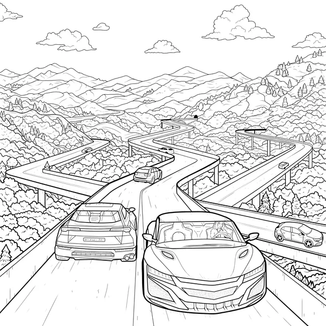 Cars on a Mountain - side Highway