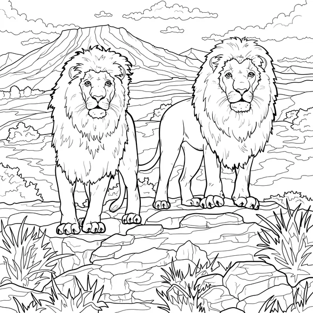 Two Lions on the Grassland