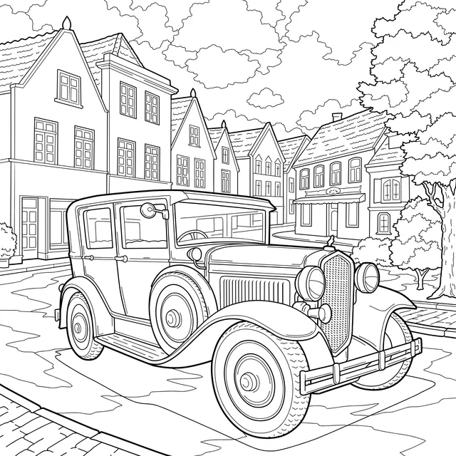 Vintage Car and Town Scenery