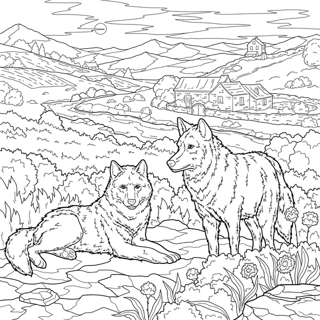 Two Wolves by the Field