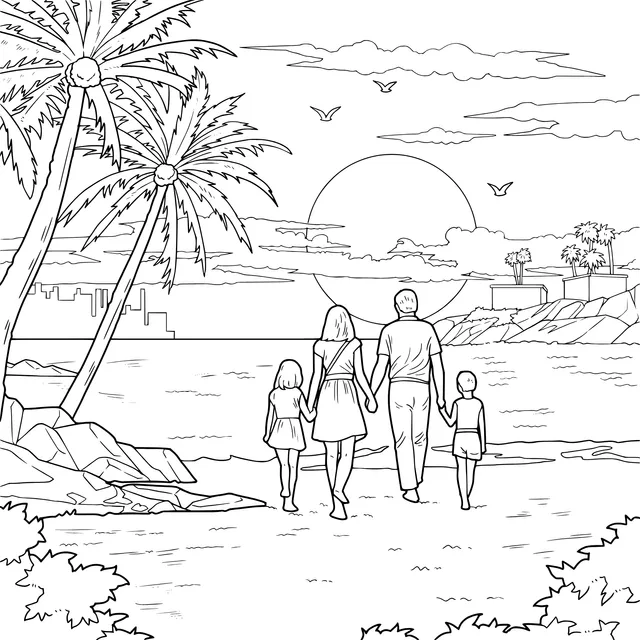 A family strolling by the seaside