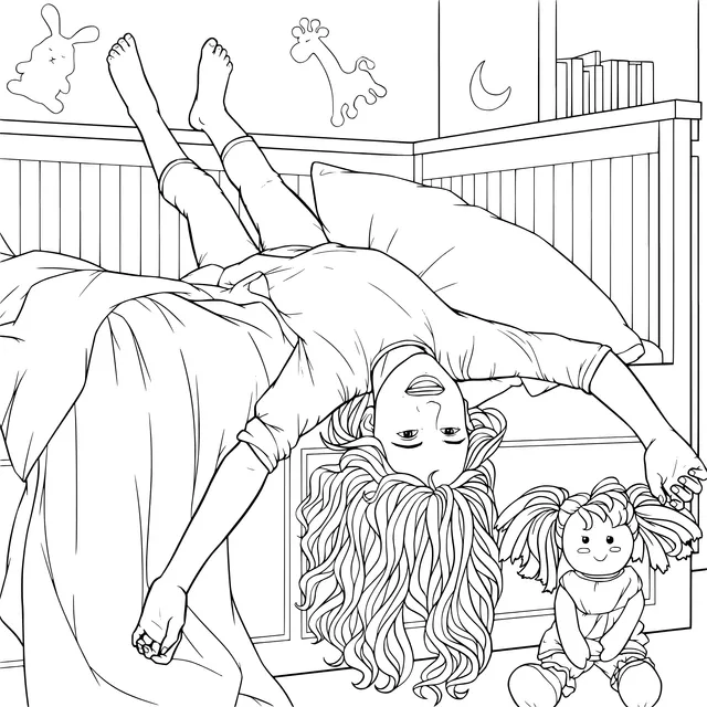 A girl's quirky sleeping pose on the bed
