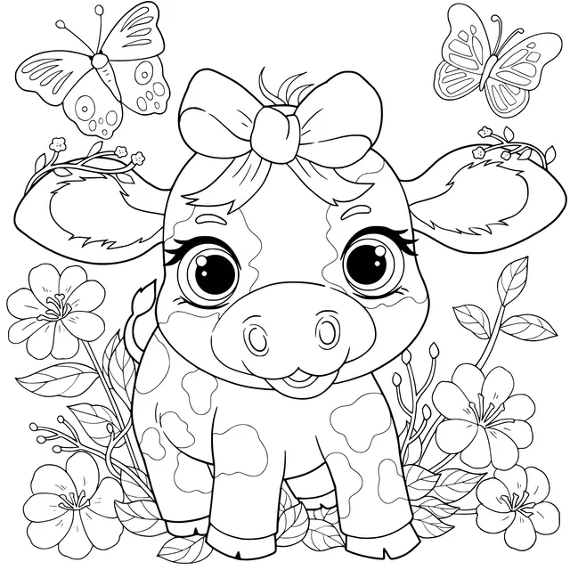Cute Flower - Cow and Butterflies