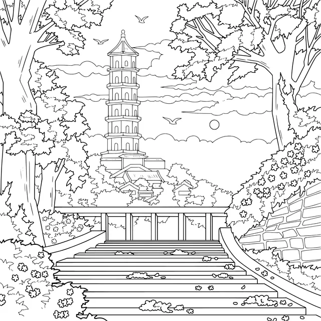 Charming Spring Scene beside the Ancient Pagoda