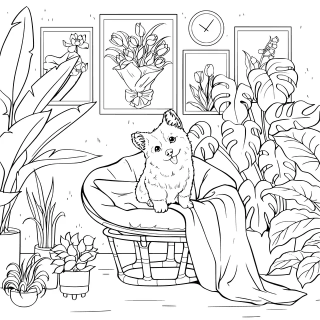 A Cozy Dog and Indoor Plants