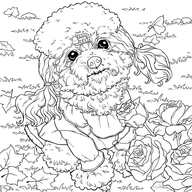 A Teddy Dog in Cute Attire and Roses