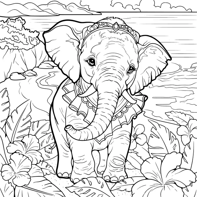 Decorated Elephant on the Beach