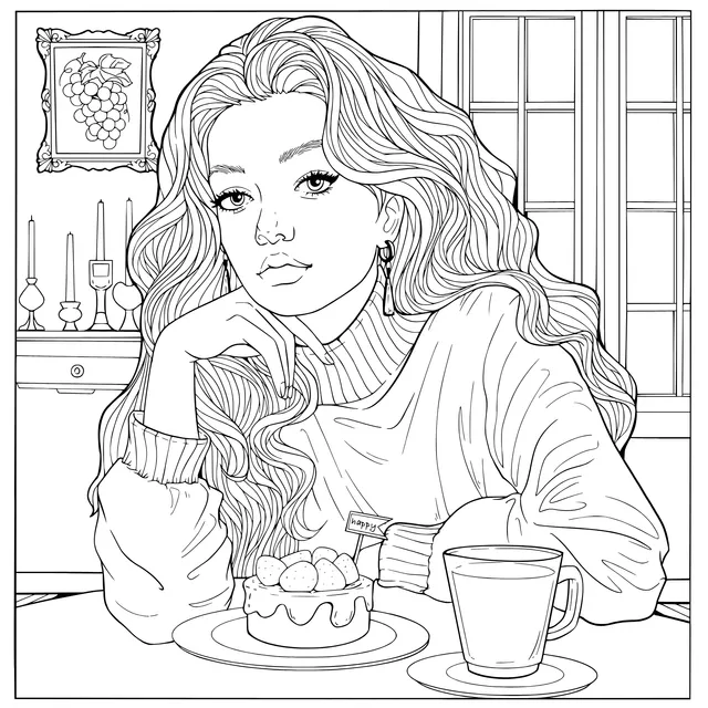 Red - haired Woman Enjoying Dessert and Drink