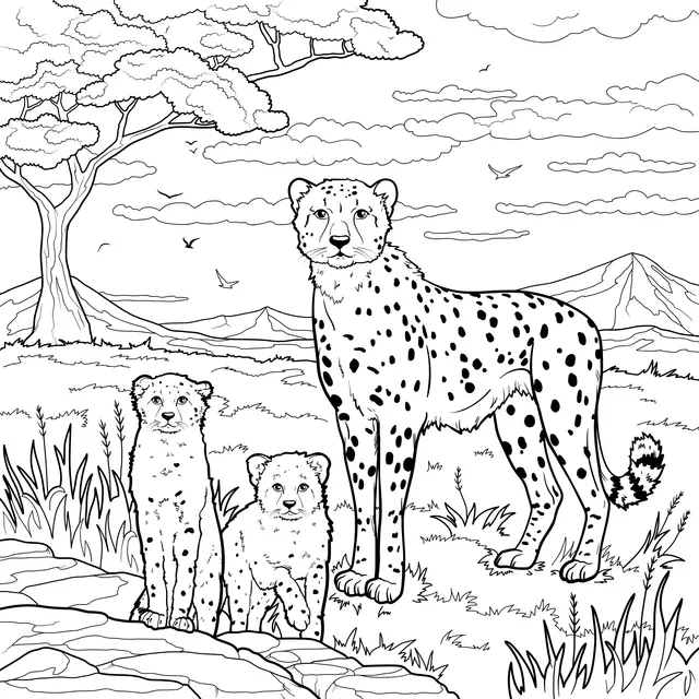 Cheetah Mother and Cubs