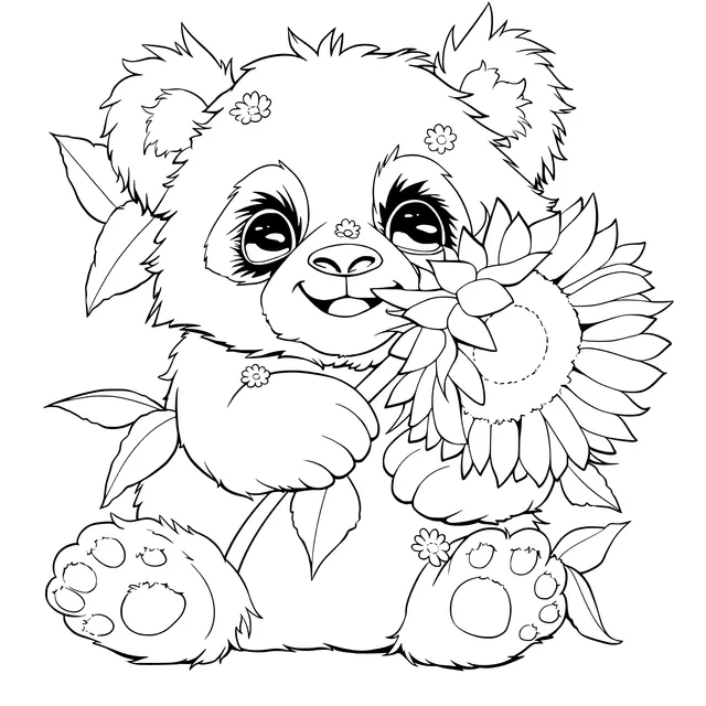Panda Holding a Sunflower