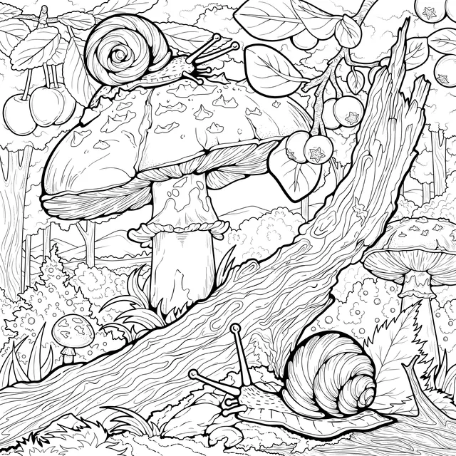 Snails and Mushrooms in the Forest