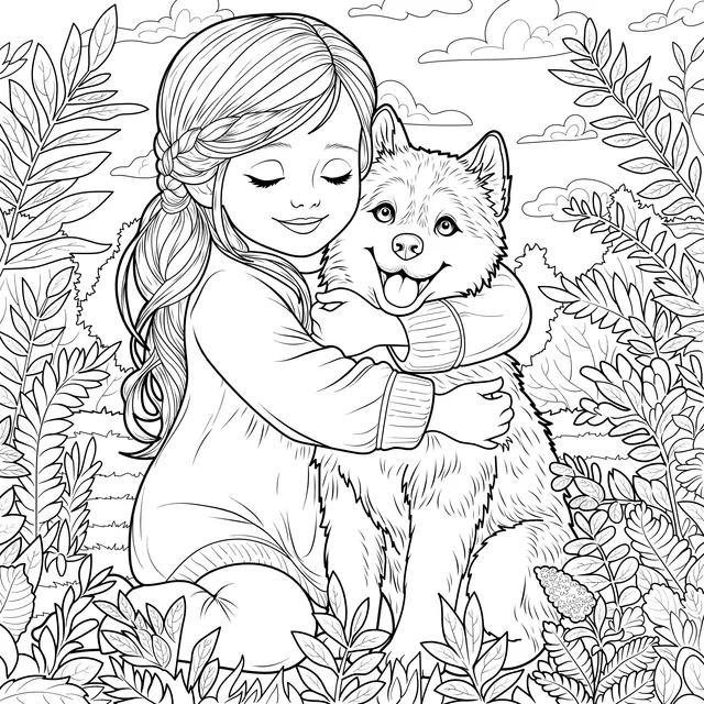 Girl Hugging a Husky