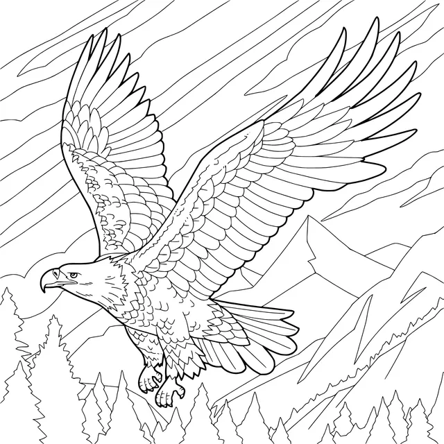 Eagle Soaring among Mountains and Forests