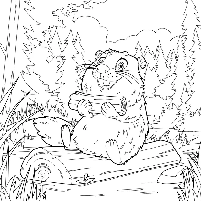 Beaver sitting on a log