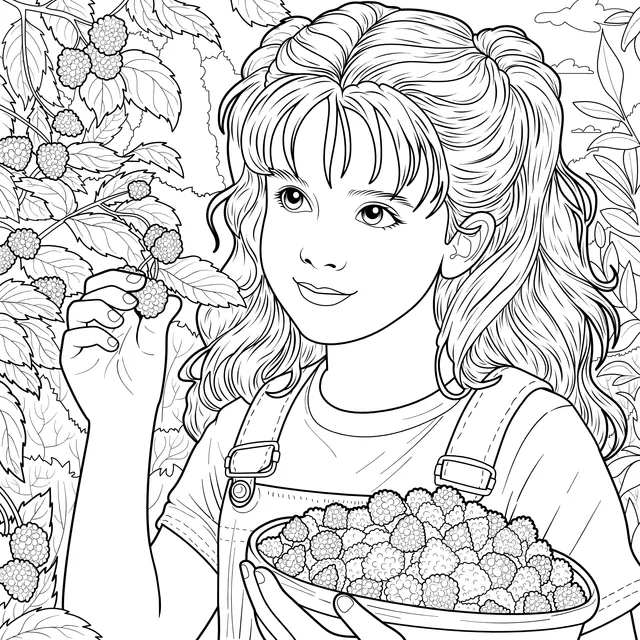 Girl Picking Raspberries